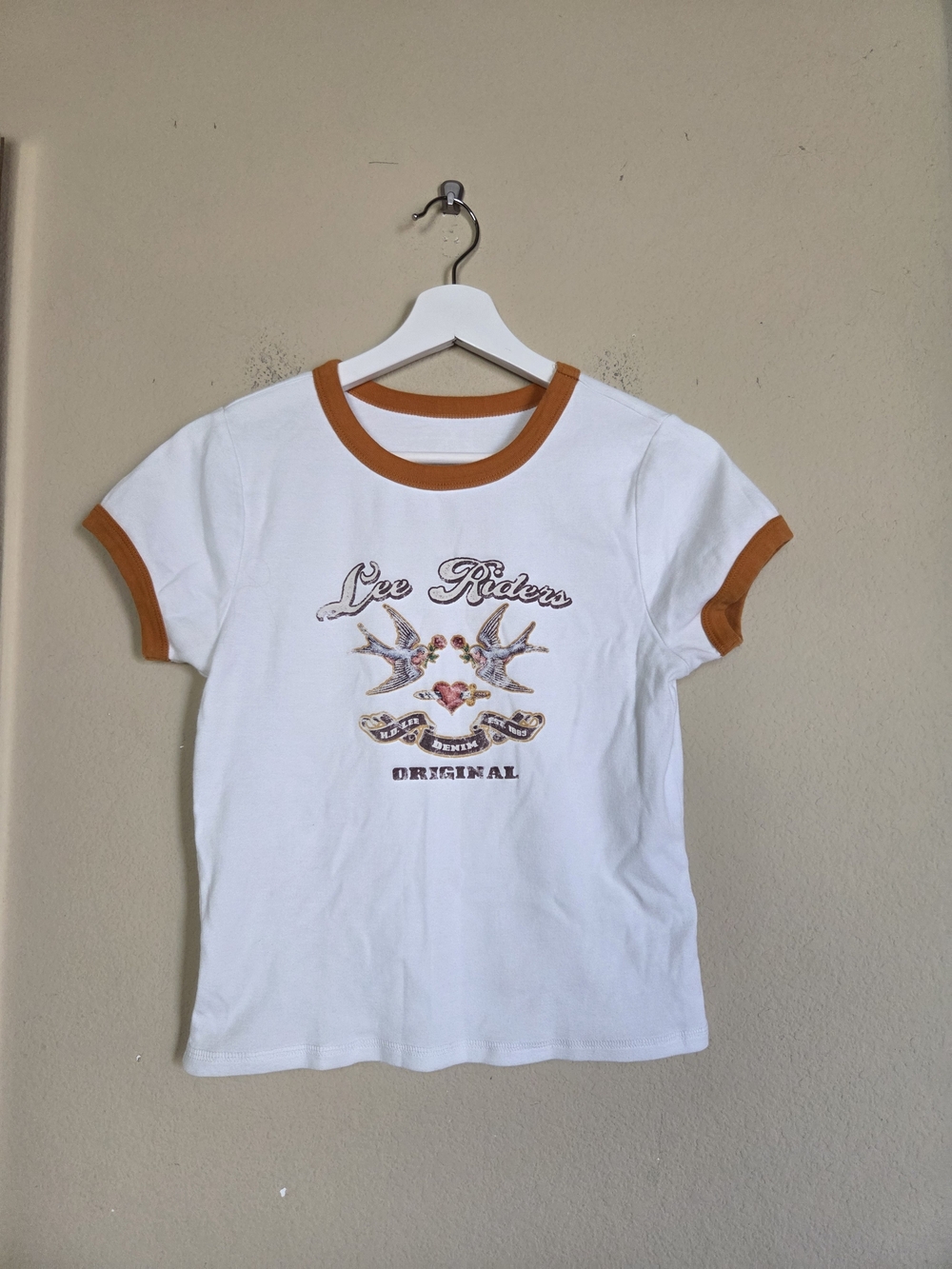 Riders by Lee White Ringer Tee with Bird Graphic
